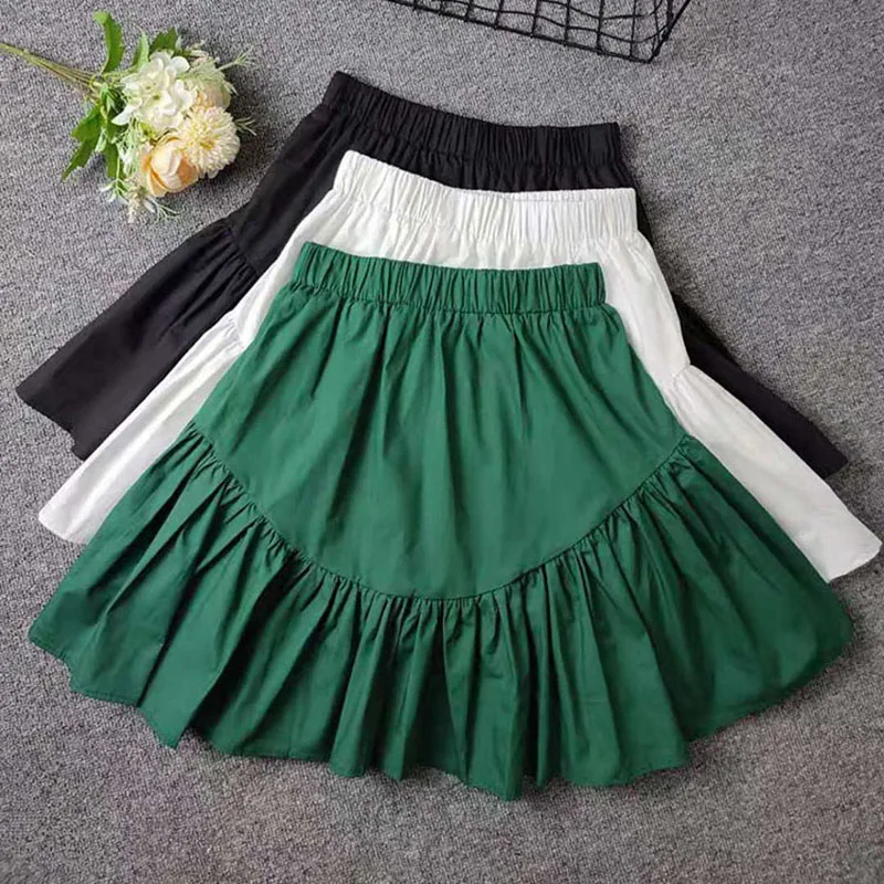 

Женская плиссированная мини-юбка с высокой талией, Повседневная элегантная однотонная хлопковая юбка черного, белого, зеленого цветов в Ко...
