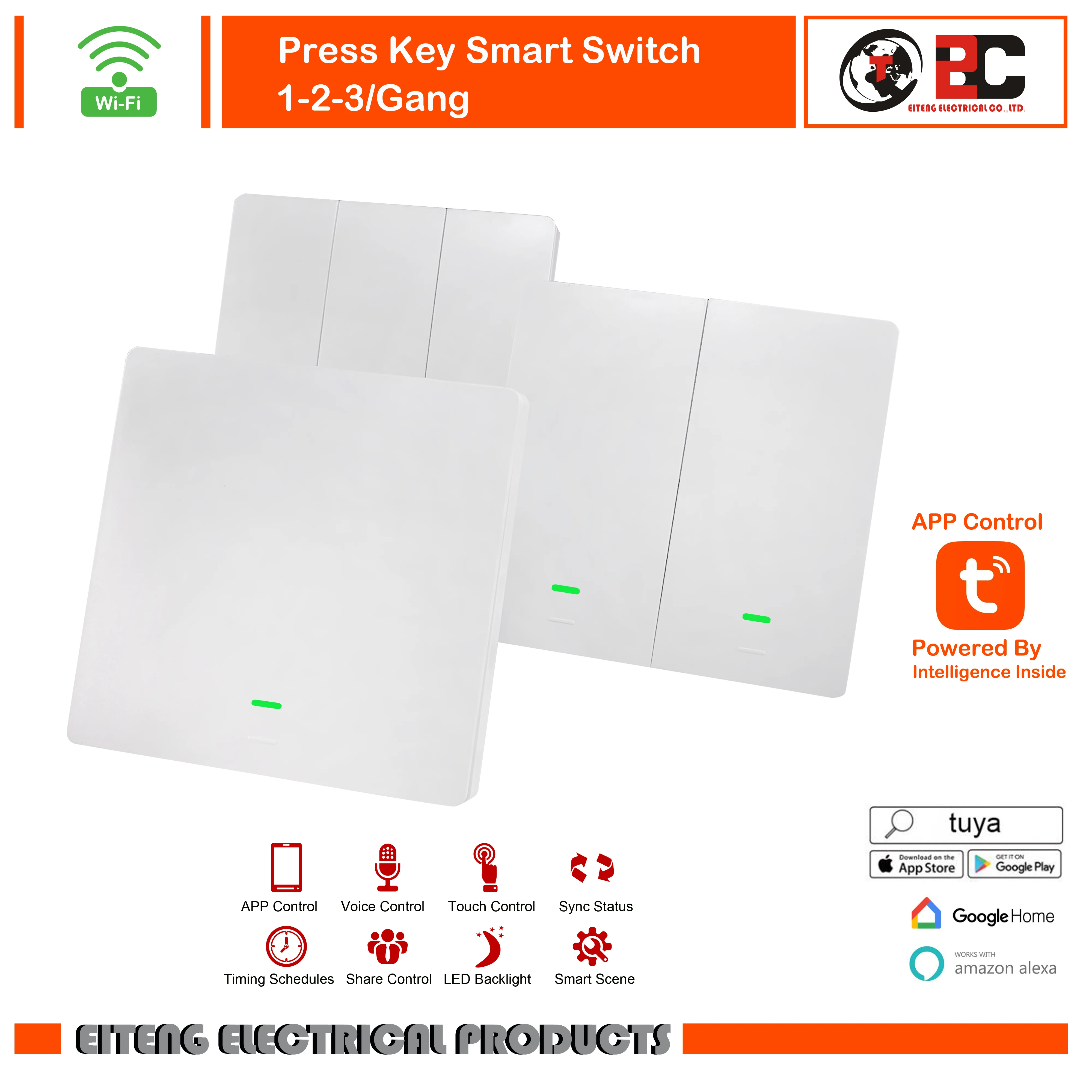 

Wifi Press Key Smart Switch 1Gang 2Gang 3Gang 1Way Wireless Remote Light Relay App Control Work with Alexa Google Home