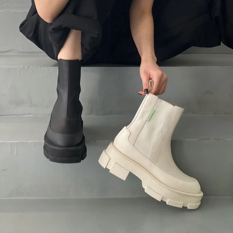 

New Ankle Boots For Women Round Toe Chelsea Boots Winter Platform Shoes Women Slip-On Botines Mujer Fashion Zapatos De Mujer