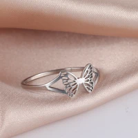 cooltime trendy butterfly rings for women stainless steel hollow cutout rings party engagement wedding birthday gift jewelry