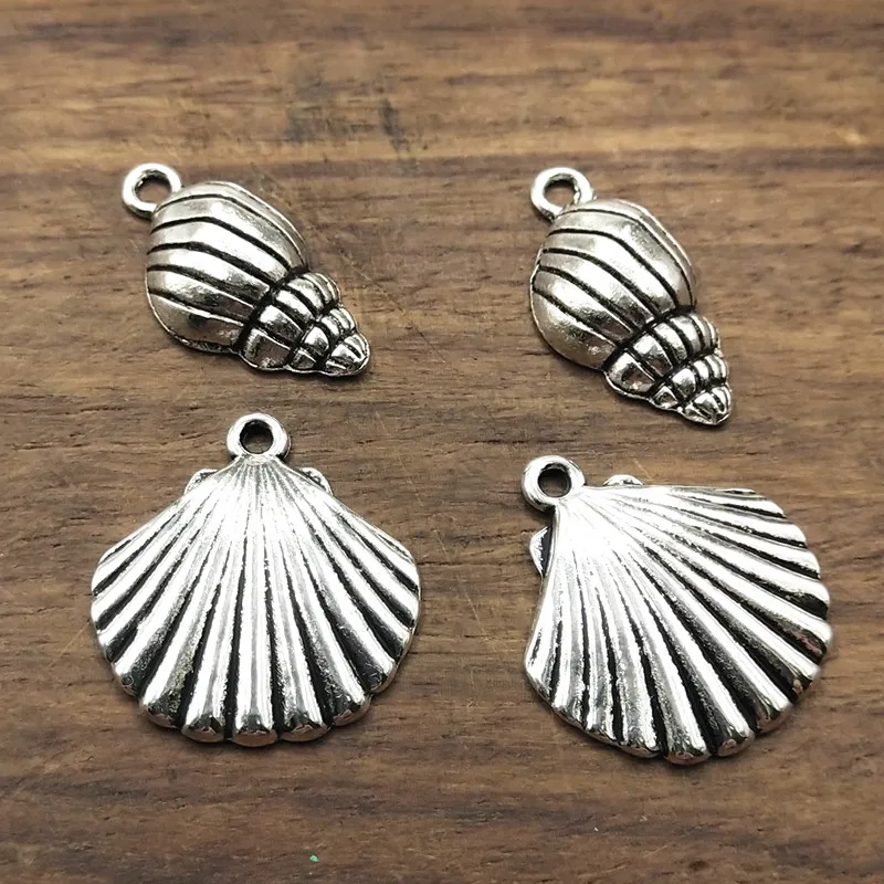 10 шт. тибетские посеребренные подвески в виде ракушек|Шармы| |