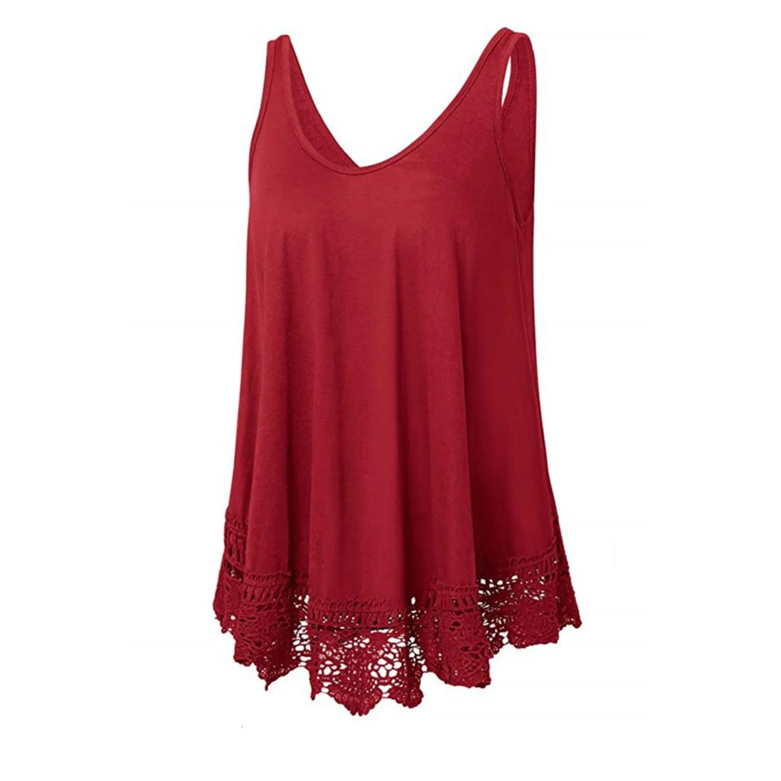 

Plus Size Women's Hollow Sleeveless Tank Tops Swing Women Summer Clothes Shirts Casual Loose Solid Color Ruffle Hem Tee Shirt
