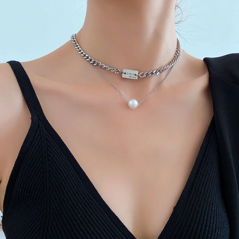 Модная подвеска из искусственного жемчуга короткая цепь нержавеющей стали