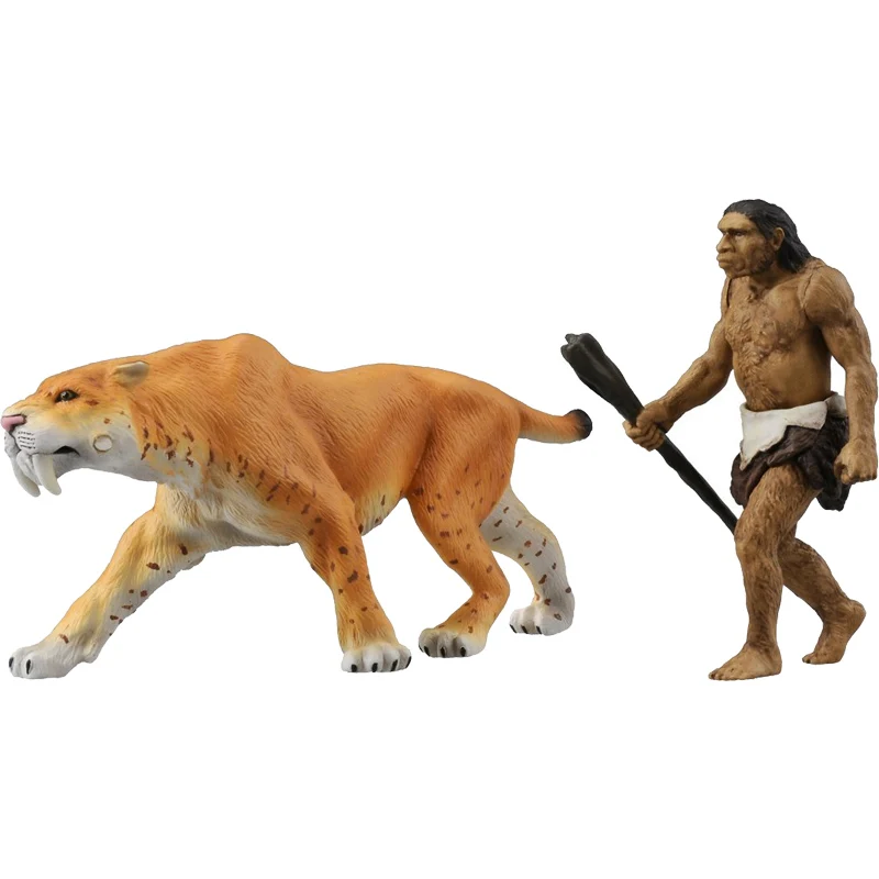 S01 Takara Tomy ANIA Animal Advanture AL-10 Saber Tiger with Neanderthal Man 2pcs ABS Figures Kids Educational Toys - Саблезубый тигр AL-10 с неандертальцем, 2 шт., ABS фигурки, детские образовательные игрушки от Takara Tomy ANIA Animal Advanture.