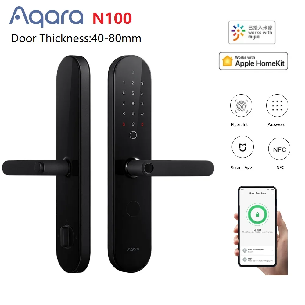 

2021 New Aqara N100 Smart Door Lock Bluetooth Fingerprint NFC Password Unlock With Doorbel For Apple HomeKit Mijia Smart Linkage