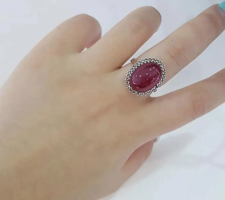 Серебряные ювелирные изделия оптом ручной работы Овальный Красный Корунд кольцо из стерлингового серебра 925 пробы
