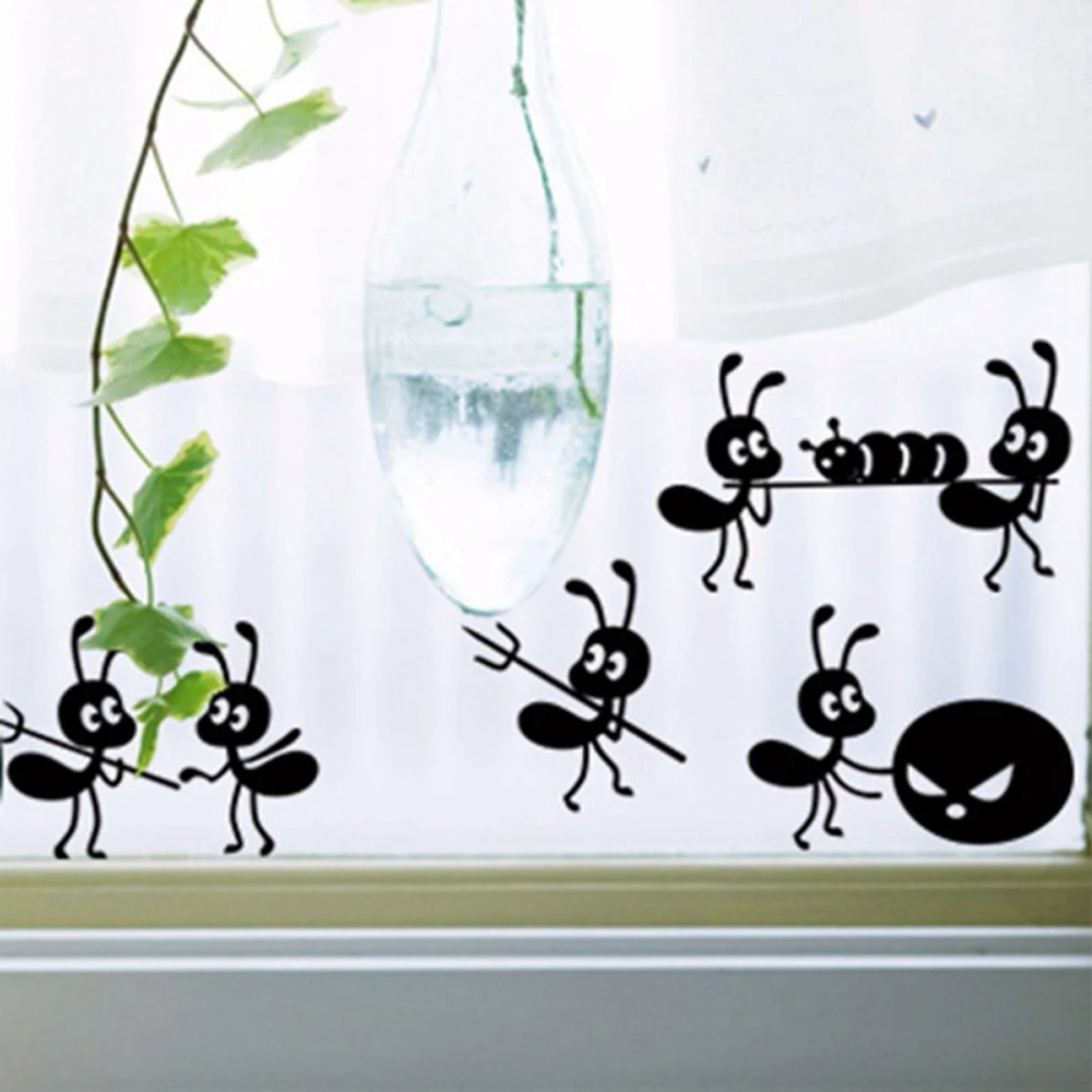 

Cartoon Black Ants Move Wall Sticker For Children's Rooms Home Decor Glass Windows Decoration Poster Mural Art Decals Stickers