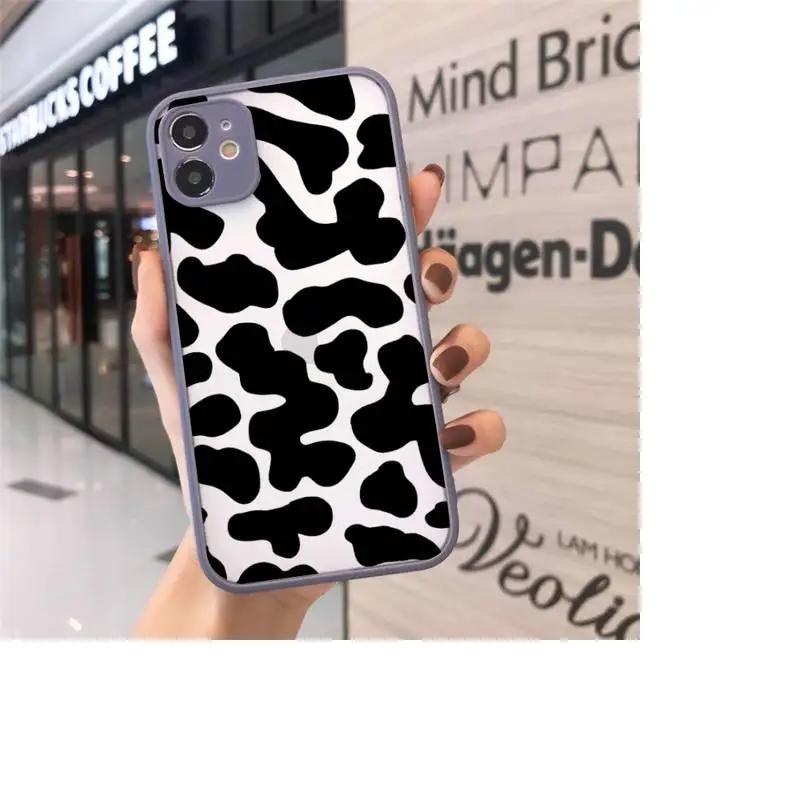 

cow Black and white Phone Case For iPhone 12 11 Mini Pro XR XS Max 7 8 Plus X Matte transparent Gray Back Cover