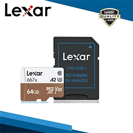 64GB Lexar 667x Micro SD tf-карта с адаптером, устройство для чтения карт памяти Micro 64 ГБ, 128 ГБ, 256 ГБ, U3, V30, A2, SDXC, UHS-I для беспилотных спортивных видеокамер - Емкость: 64GB