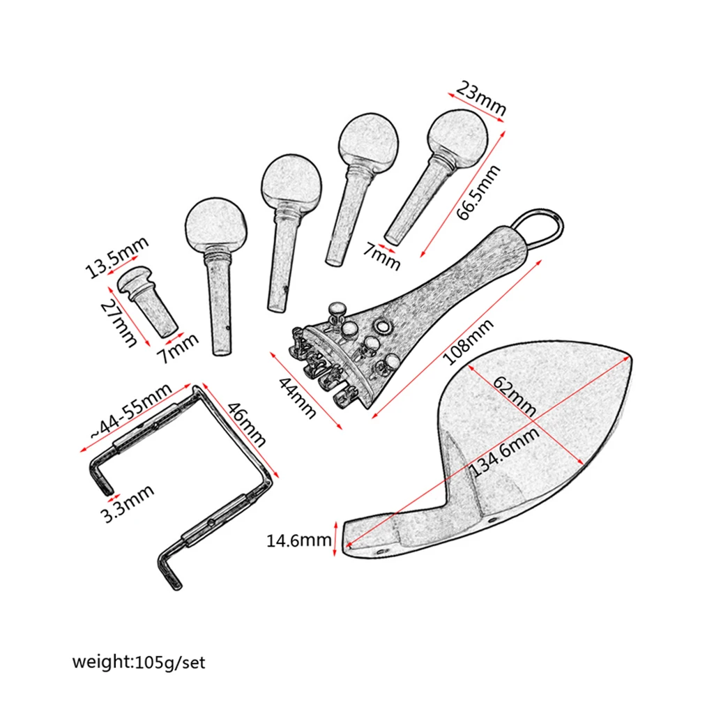 

Cocobolo Wood Violin Musical DIY Chinrest Pins Unit Accessory Full Kit Violin Tailpiece Endpin Pegs Chinrest