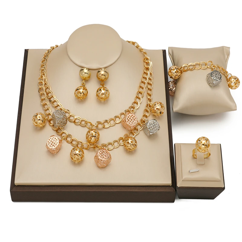 2022 Nigerian New Design Jewelry Set Dubai Gold Bridal Jewelry Set Wholesale Fashion African Beads Woman Wedding Jewelry Set