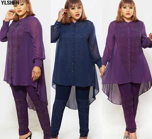 Комплект из 3 предметов, африканские платья для женщин, платье в африканском стиле с пуговицами и бриллиантами, облегающий топ + штаны, одежда размера плюс, одежда в африканском стиле