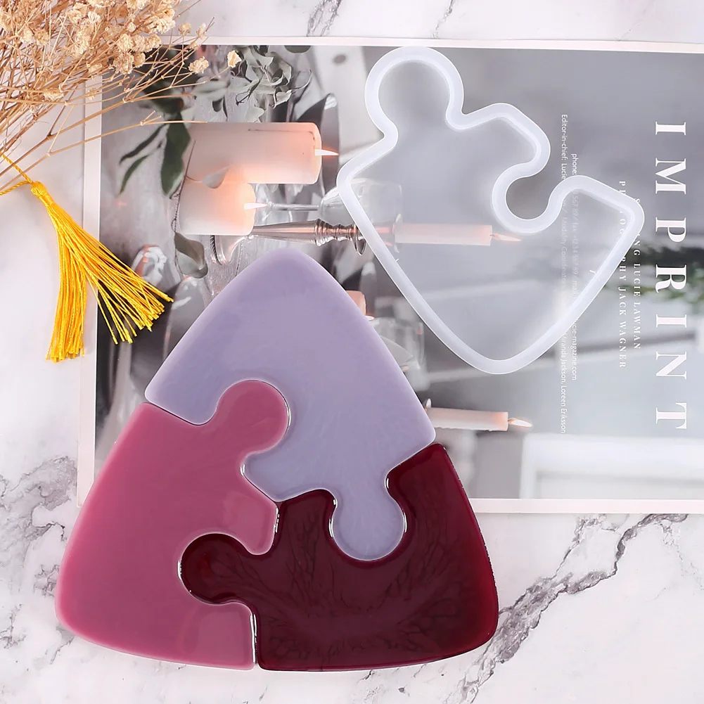 

Puzzle Creative Resin Crystal Epoxy Coaster Mold DIY Decoration Silicone Mold Dinner Plate Mat Epoxy Silicone Resin Mold