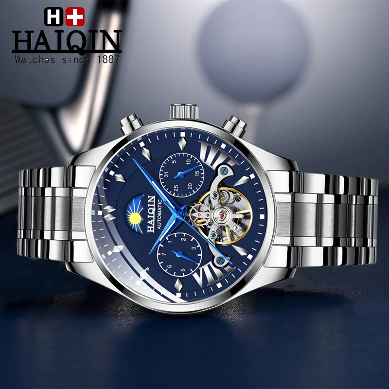 Новые Роскошные автоматические механические часы HAIQIN для мужчин Классические