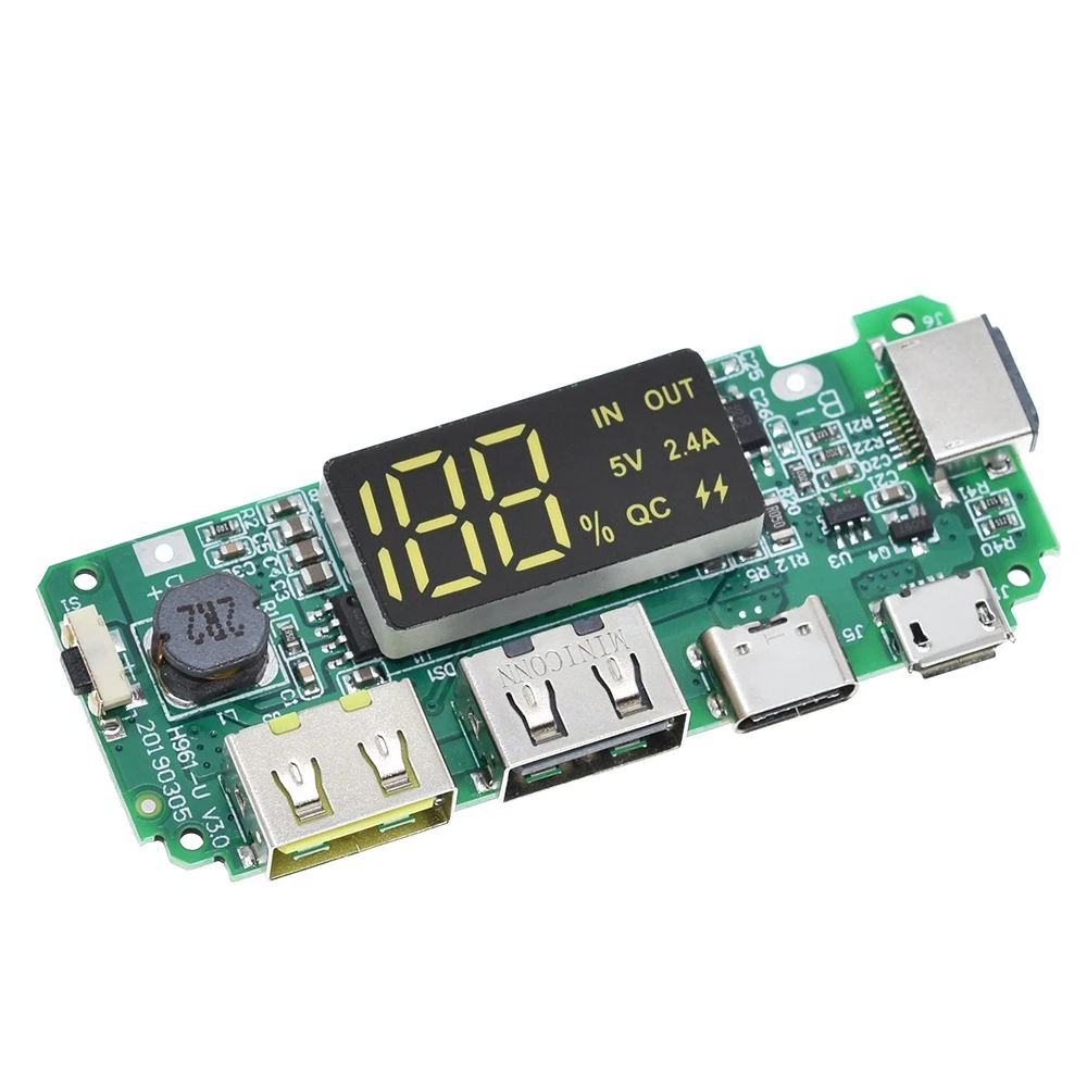 Светодиодный двойной USB 5V 2.4A Micro/Тип с портом типа C мобильный Мощность банка 18650