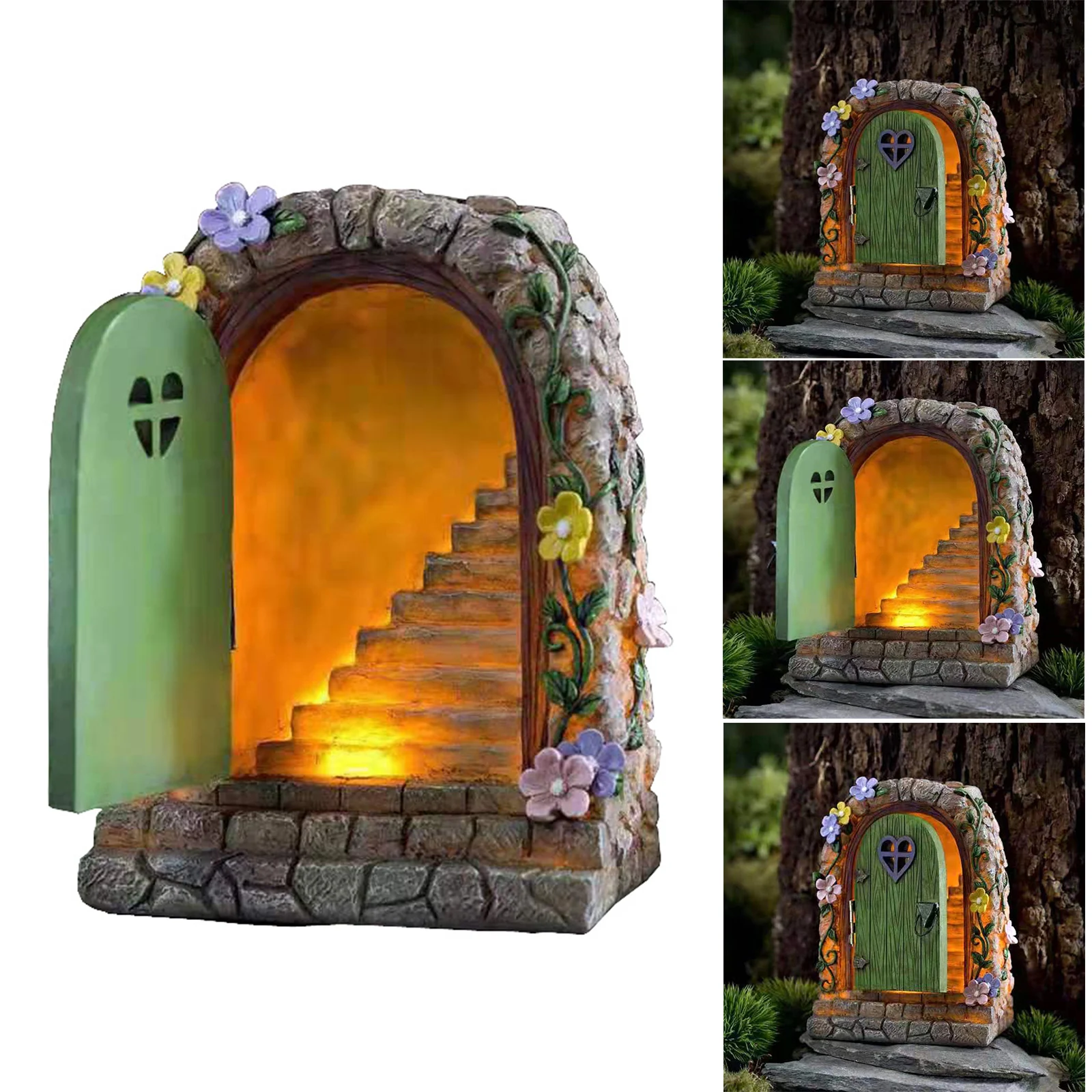 

Fairy Garden Solar Stone Door Resin Ornament Hand-Painted Statue for Garden Courtyard Lawn Decoration EL