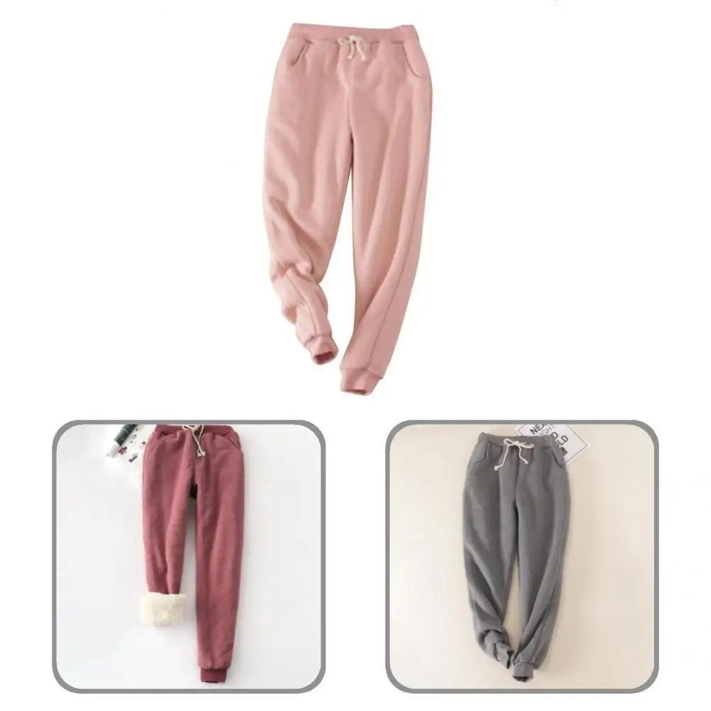 

Women Pants Mid Waist Casual Plush Lining Imitation Cashmere Thicken Sweatpants
