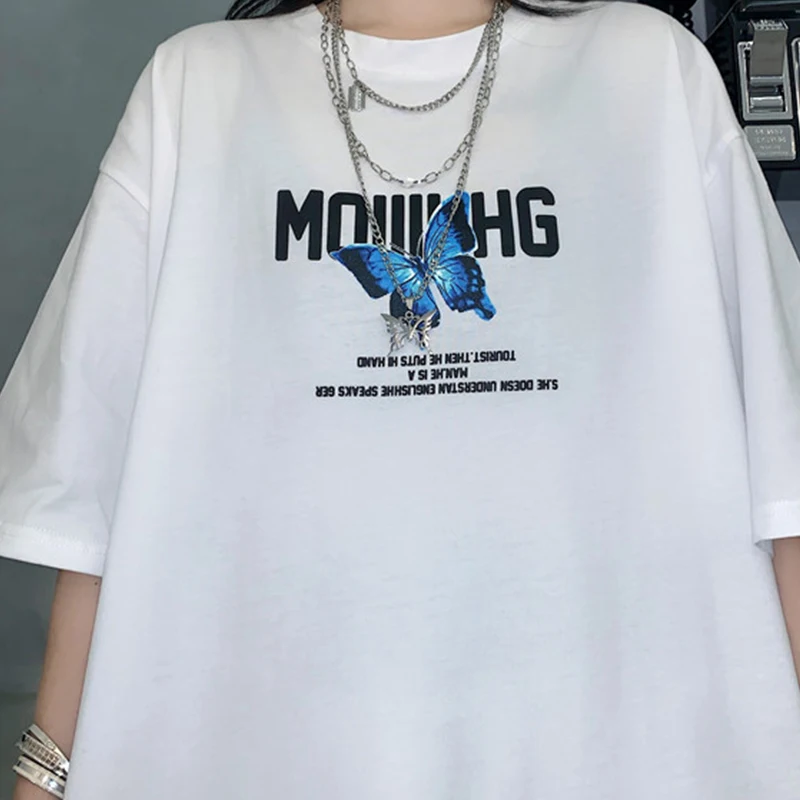 Женская футболка с принтом бабочки свободная Винтажная коротким рукавом и