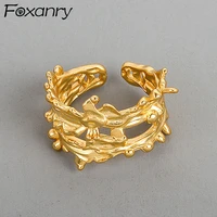 foxanry 925 stamp rings 2021 trend charm elegant creative unique irregular hollow branches party jewelry girls gifts