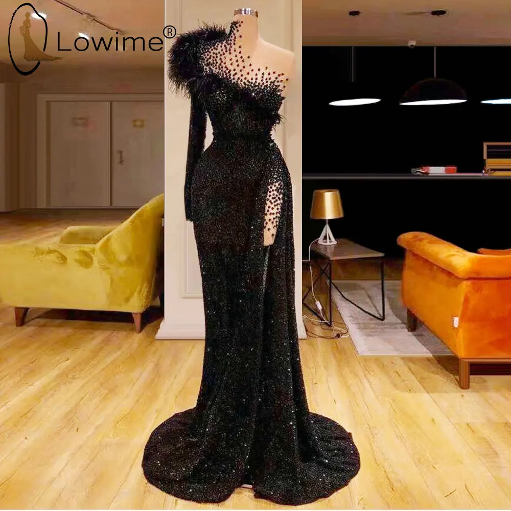 

Вечернее платье-Русалка черного цвета, с высоким воротом, с длинным рукавом