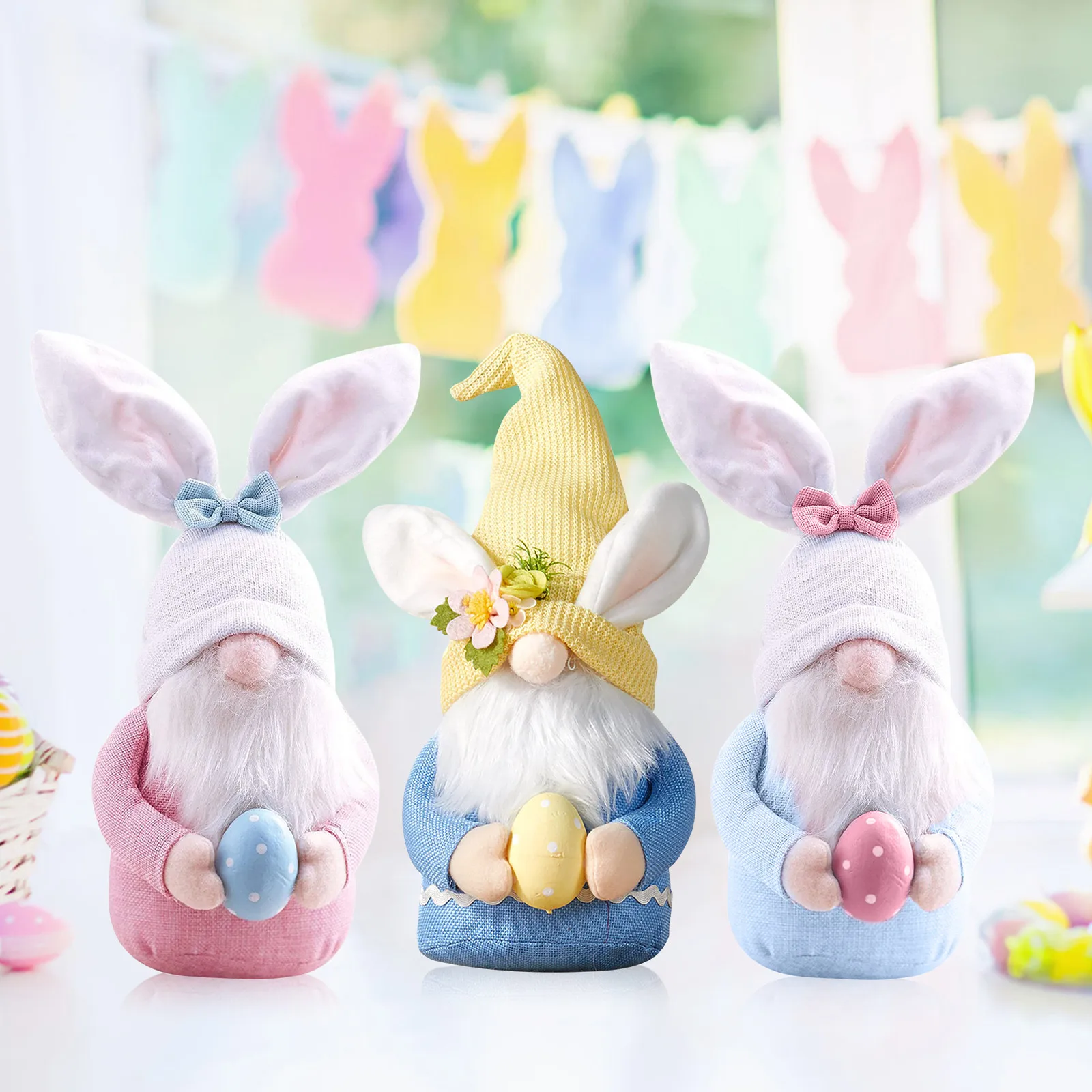 

Easter Day Decorations Bedroom Living Room Desktop Decoration Standing Post Stuffed Animals Plush Toy Colorful GlowingChristmas