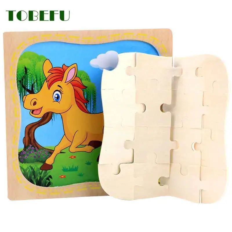 Детские игрушки деревянные 3d пазлы Мультяшные животные интеллект детей