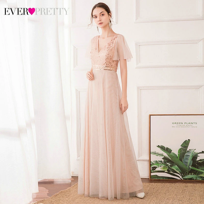 Блестящие Румяна Выпускные платья Ever Pretty с блестками и оборками на рукавах А