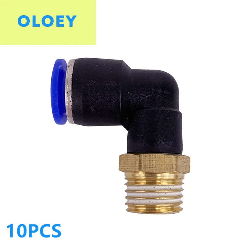

10PCS PL Male elbow Port size OD:4 6 8 10 12mm Thread1/8" 1/4" 3/8" 1/2"BSP male Airtac type pneumatic fittings joint