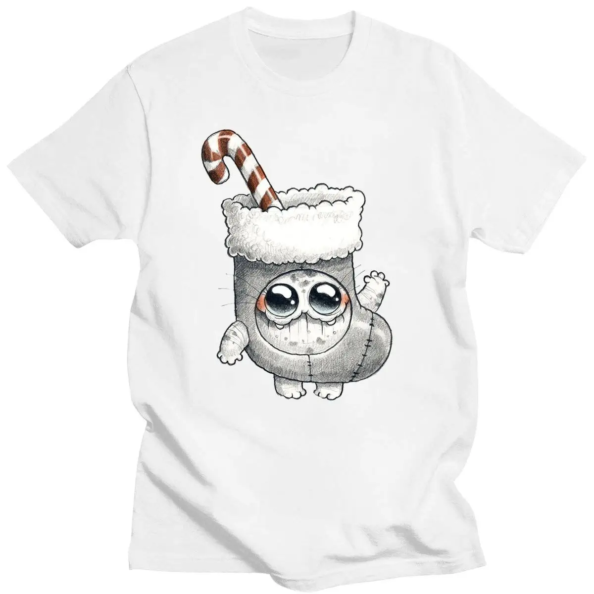 

Pencil Drawing Art Socks, T-Shirt Printing Summer New Style Pure Cotton Round Neck Short Sleeve Men's Cute Daily Top