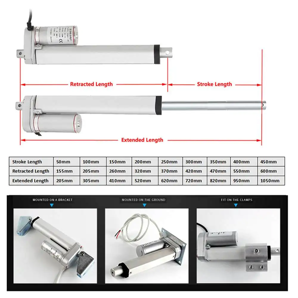 

Electric Linear Actuator Waterproof IP54 DC 12V 1100N Linear Motor Controller Stroke 50mm 100mm 200mm 300mm 400mm 500mm