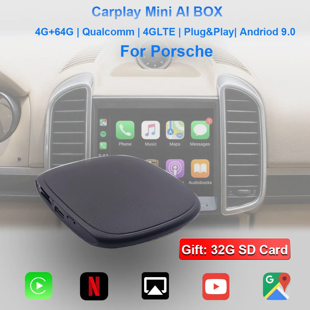 

Carplay Ai Android Box Автомобильный мультимедийный проигрыватель автомобильный ключ беспроводной Android 9,0 автомобильный apple Mini 4 + 64G для Porsche 2016-2021