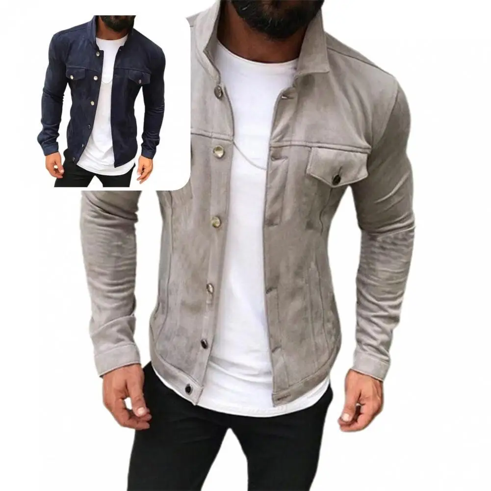 

Autumn Winter Simple Thick Lapel Coat Slim Men Jacket Pockets for Dating