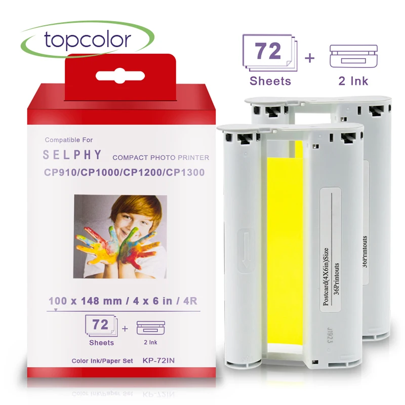 Topcolor совместимый Canon Selphy CP1300 бумажная KP 108IN Кассета для фотопринтер CP910 CP1000 CP1200