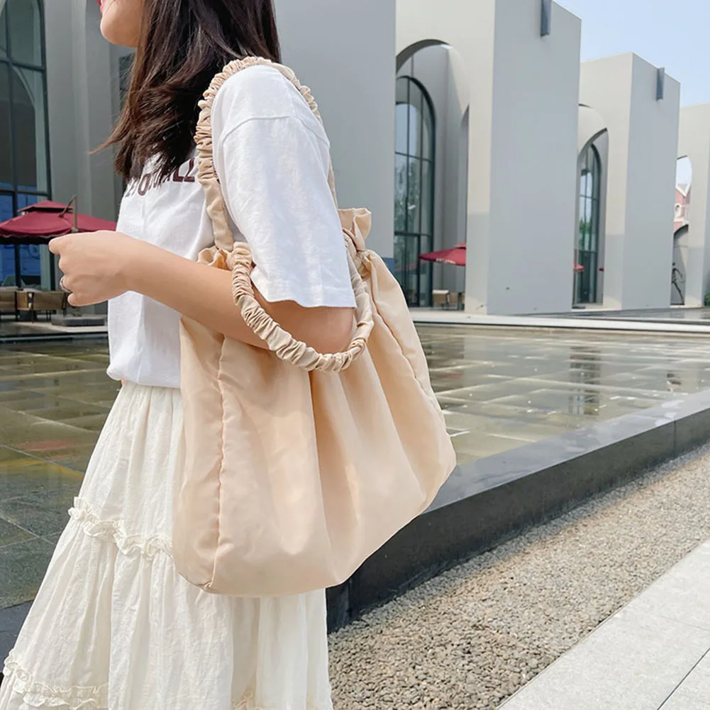 

Fashion Women Pleated Solid Color Shoulder Bag Casual Mini Tote Handbags