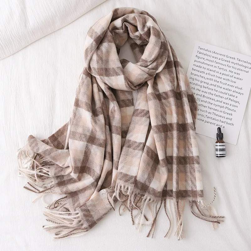 New Double-sided Classic Chequered Cashmere-like Scarf for Women in 2019 Warming and Thickening Shawl Winter Korean Edition |
