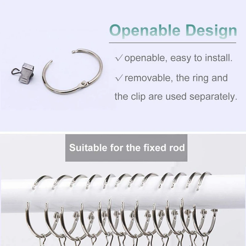 

1.5 Inch Curtain Rings with Clips 36 6 Pack Metal Window Rod Clips Decorative Drapery Hooks for Curtain Rustproof Hooks