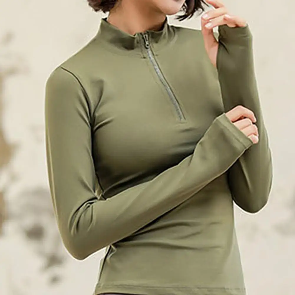 

Slim Yoga Tops Women Solid Long Sleeve Fitness Sport Slim T-shirts Gym Running Workout Zipper Top Quick Dry Shirt
