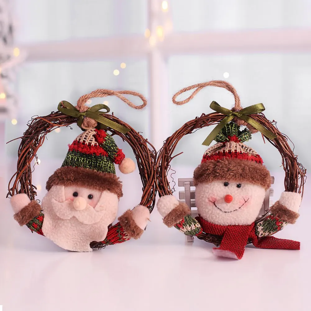

Merry Christmas Wreath Small Garland New Year Holiday Front Door Wall Hanging Wreaths Santa Snowman Reindeer Wall Door Hanging
