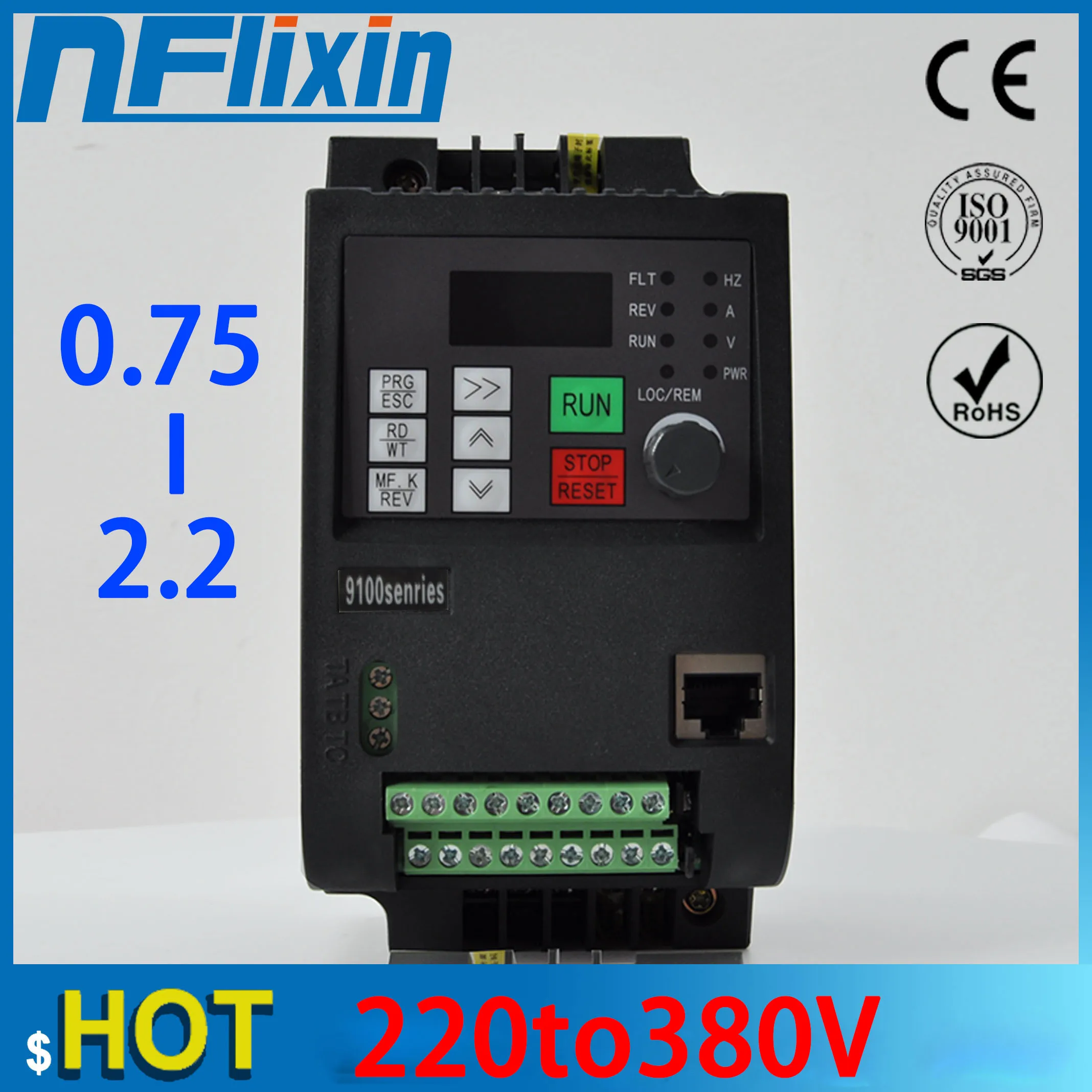 

VFD 1.5kw/2.2kw/4kw/5.5kw/7.5kw/11kw 220-380 single phase 220v household INPUT and three phases 380v output Frequency inverter
