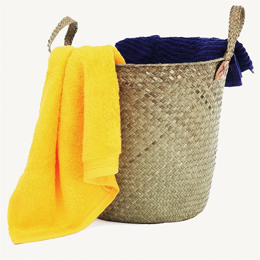 Круглая корзина для белья из натурального ротанга складная Соломенная Корзина