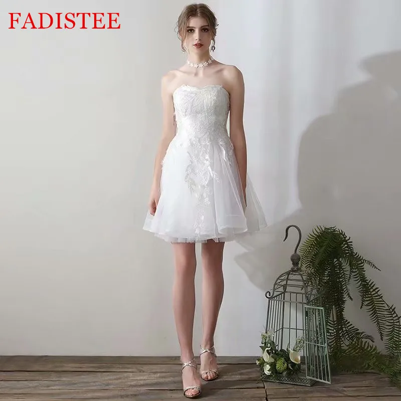 

Vestido De Novia Lace Applique Strapless Short Wedding Dress платье Bridal Gowns Robe De Mariage платье для свадебной вечеринк