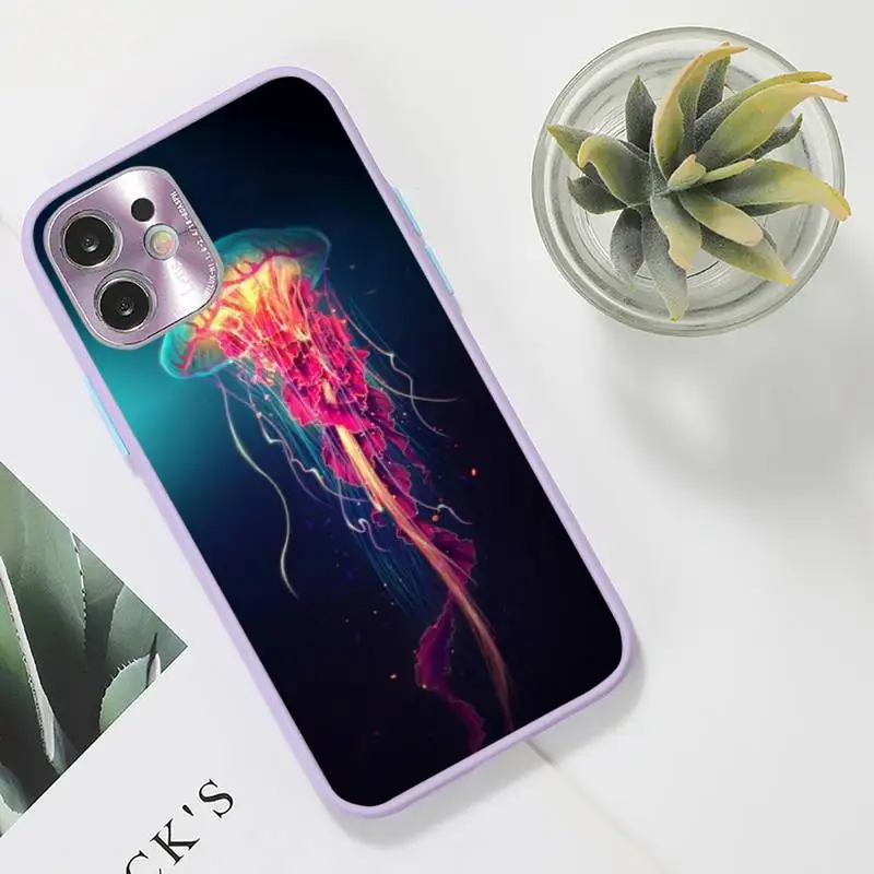 

jellyfishes Phone Case For iPhone 12 11 Mini Pro XR XS Max 7 8 Plus X Matte transparent Purple Back Cover