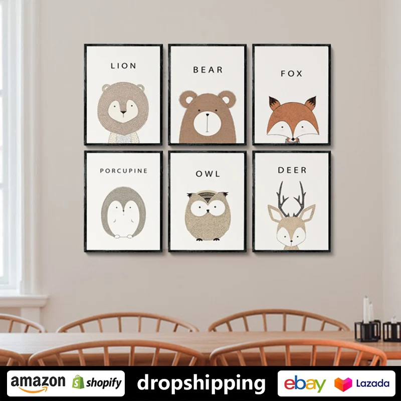 Мультяшные милые животные лисица льва Bearposters Детский Настенный художественный