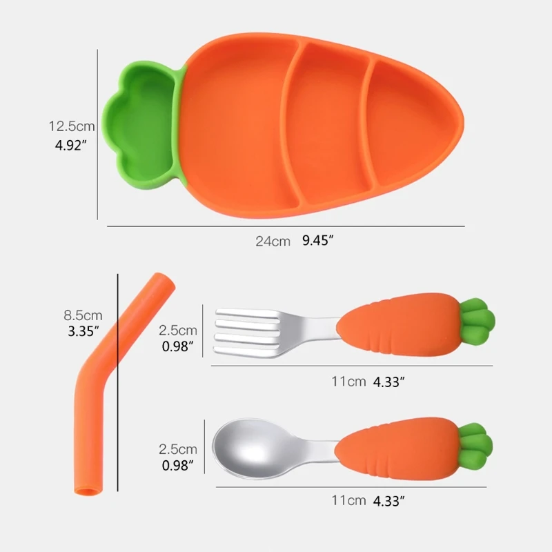 

3pcs Silicone Baby Cartoon Tableware Set Children Dishes Kids Baby Feeding Plate Training Bowl Spoon Fork