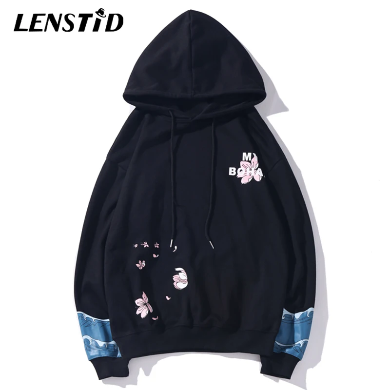 LENSTID осенний мужской японский Harajuku Ukiyo e Wave Crane пуловер худи с принтом в стиле хип