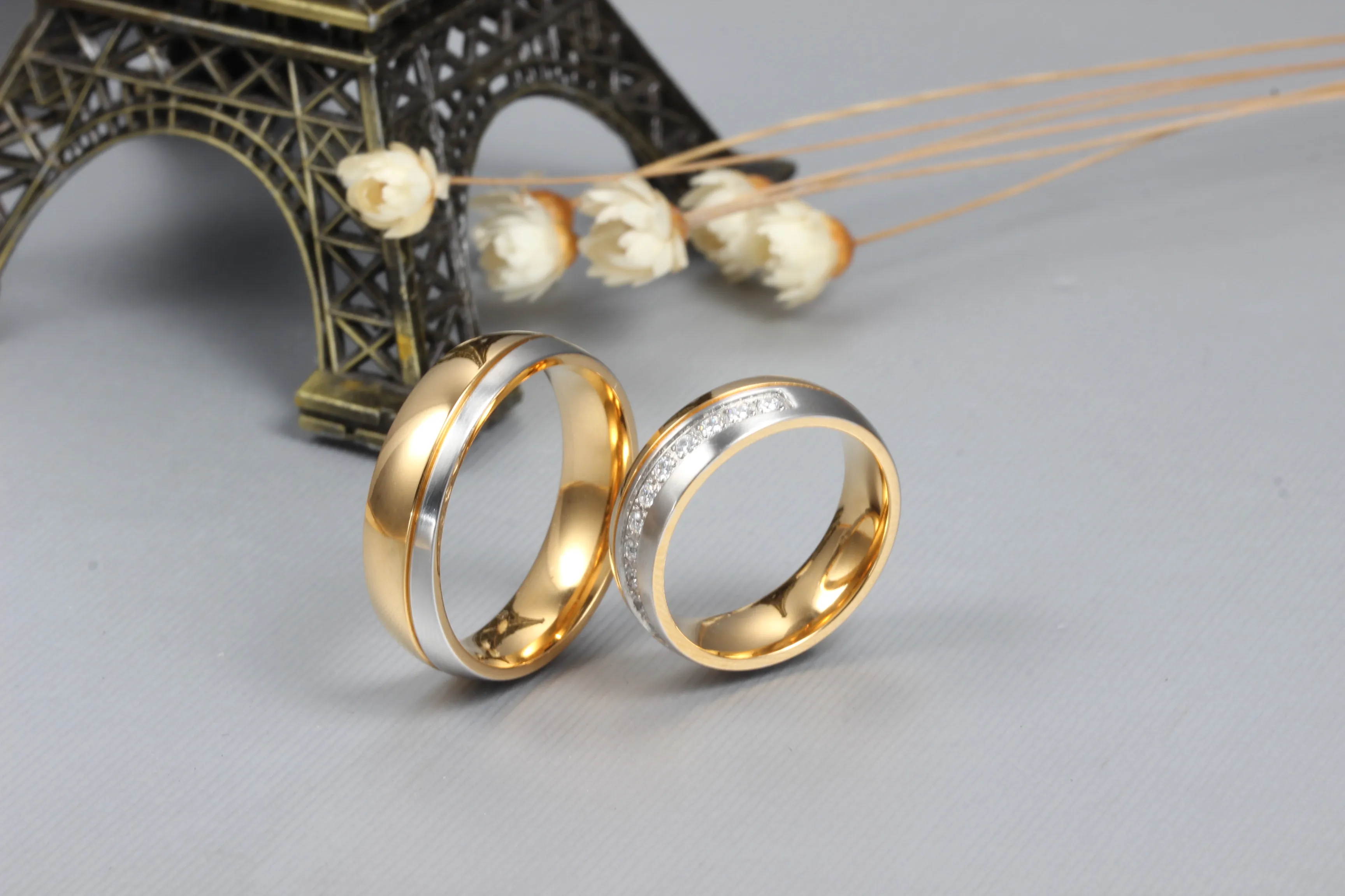 NHGBFT Нержавеющая сталь золото Цвет обручальное кольцо для Для женщин мужчин