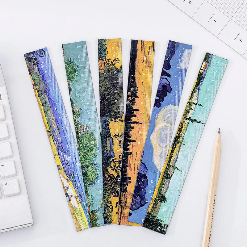 1PC Literary Van Gogh Straight Rulers Retro Painting For Childrens Girls Gitt School Office Supplies Measure Stationery |