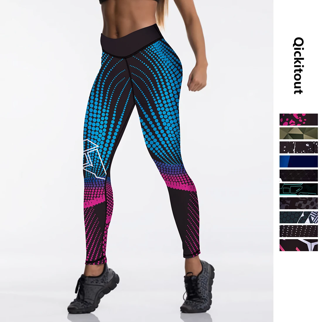 

Qickitout 12%spandex Sexy High Waist Elasticity Women Digital Printed Leggings Push Up Strength Pants