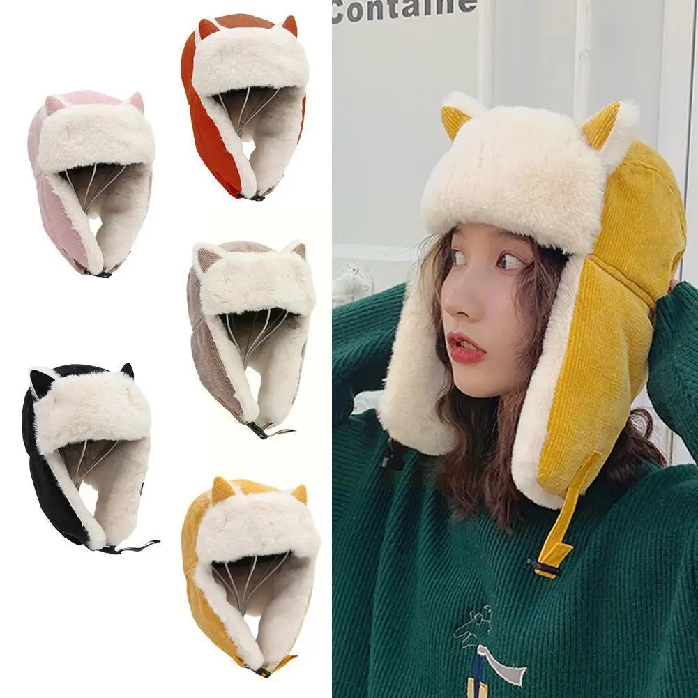 Women Warm Earmuffs Thicken Ear-flap Hat Winter Cold-proof Cap Cotton Hat Ears Hat Velvet Winter Warm Plus Thickening Cat D0E2  - buy with discount
