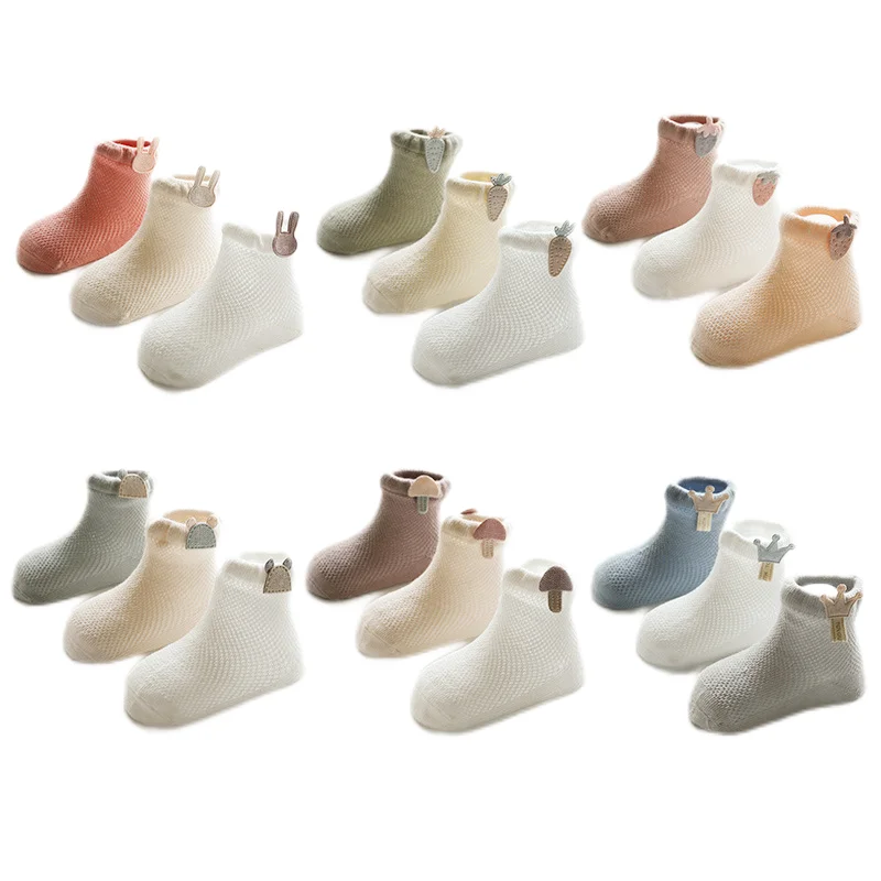 

3 Pairs Baby Socks Mesh Socks Thin Cotton Models Boys Girls Socks Boneless Suture Newborn Socks Accessories Children Socks